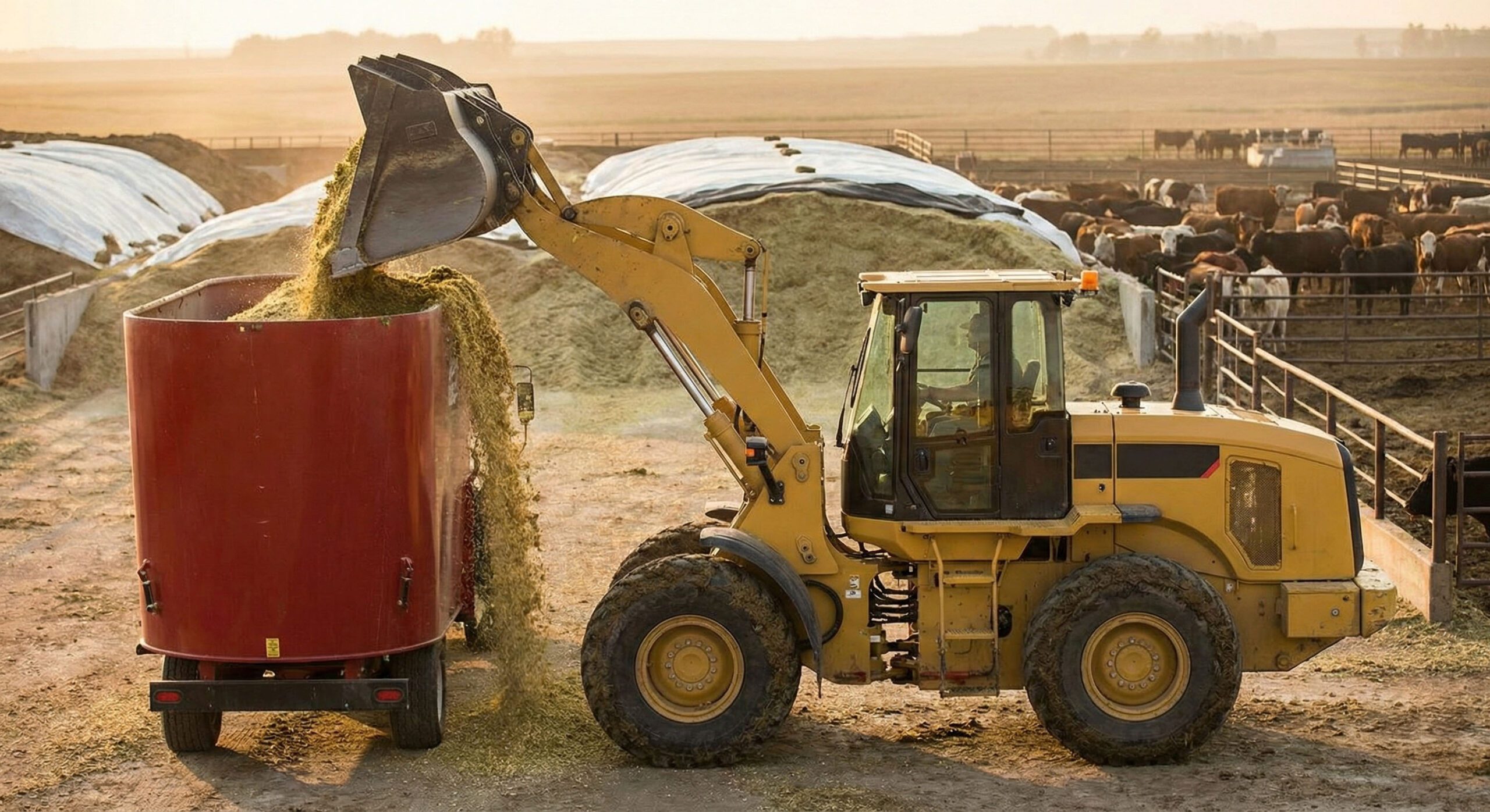Standard Lift vs High Lift Wheel Loader comparison in a feedlot